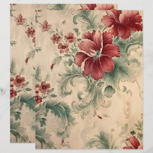 Lámina Papel de Scrapbook Flores Rojas Victorianas