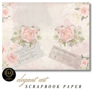 Lámina Papel de Scrapbook Flores Rosadas Vintage Shabby C