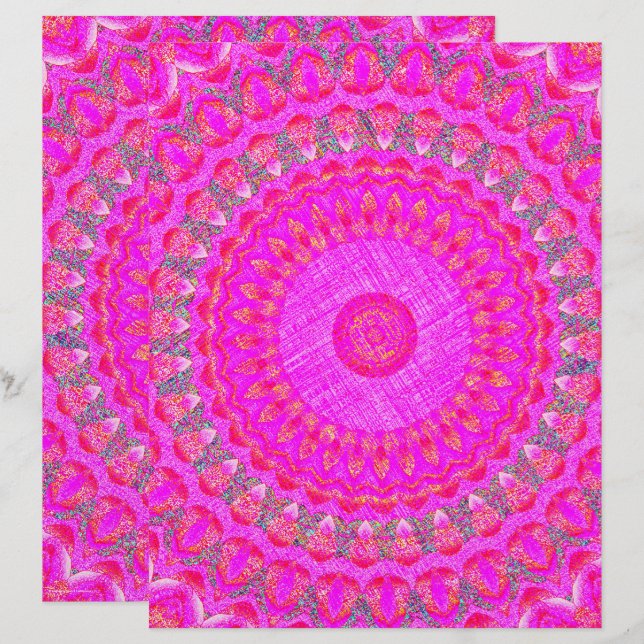 Lámina Papel de Scrapbook Kaleidoscopio Rosa de 2 Caras (Anverso / Reverso)