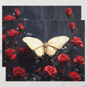 Lámina Papel de Scrapbook Mariposa Rosas Rojas Vibrantes