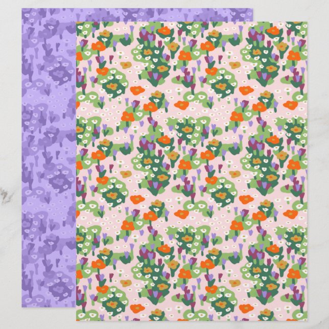Lámina Papel de Scrapbook Parche de Flores Silvestres (Anverso / Reverso)