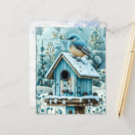 Lámina Papel de Scrapbook Petirrojo de Navidad Azul de In