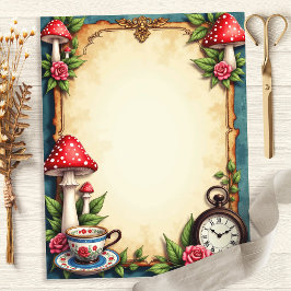 Lámina Papel de Scrapbook Taza de Champiñones Alicia País