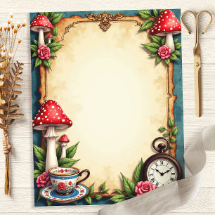 Lámina Papel de Scrapbook Taza de Champiñones Alicia País
