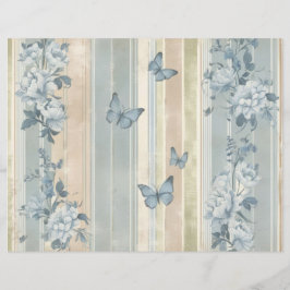 Lámina Papel de Scrapbook Vintage Mariposas Florales Azul
