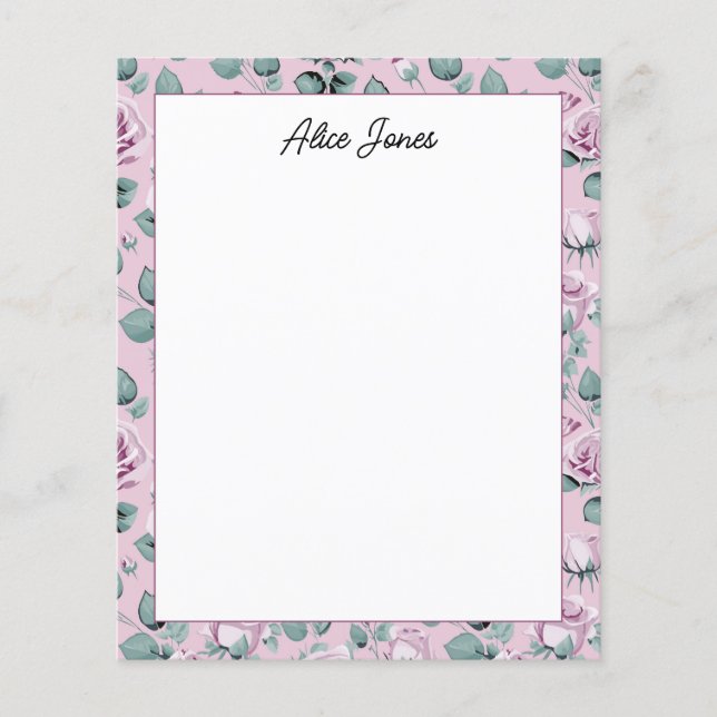 Lámina Papel de Stationery con guión floral de lavanda de (Anverso)