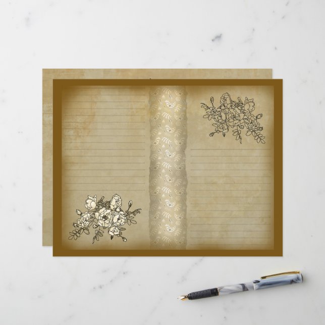 Lámina Papel de vintage de rama de Rosa (Anverso/Reverso In Situ)