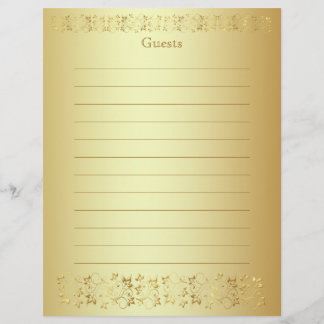 Lámina Papel del libro de invitados Gold Floral