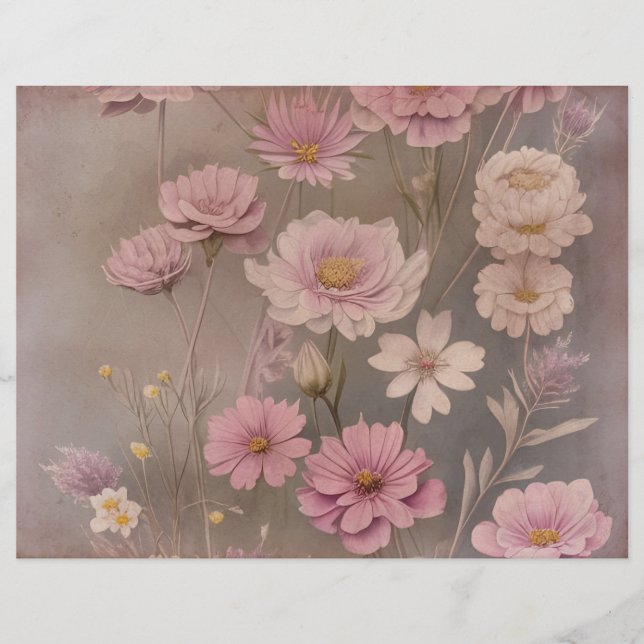 Lámina Papel Dusky Rosa Vintage Floral Scrapbook (Anverso)
