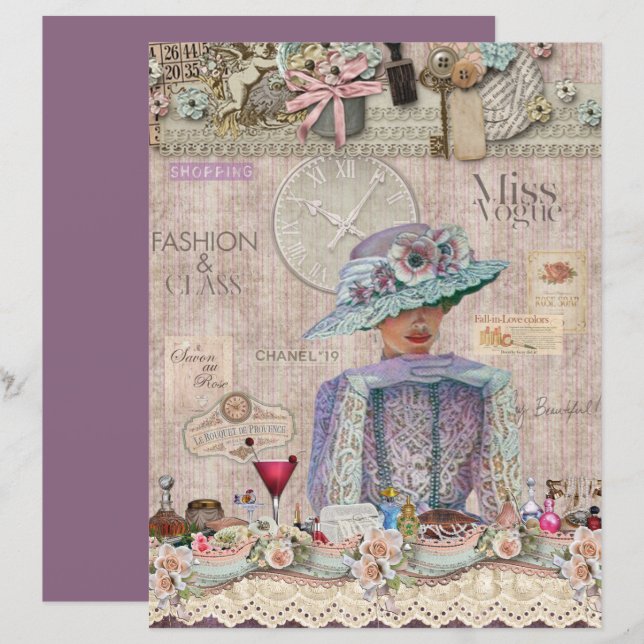 Lámina Papel elegante de cuaderno de moda y clase (Anverso / Reverso)