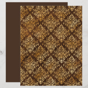 Lámina Papel elegante del patrón de damasco marrón dorado