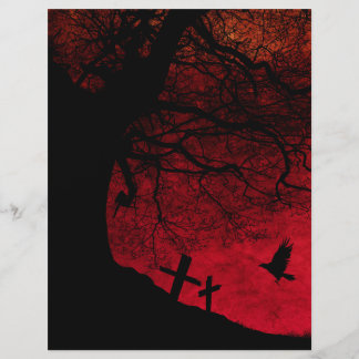 Lámina Papel escrapátulo de Halloween en árbol y cementer