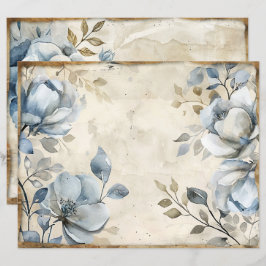 Lámina Papel escrapbook azul floral vintage