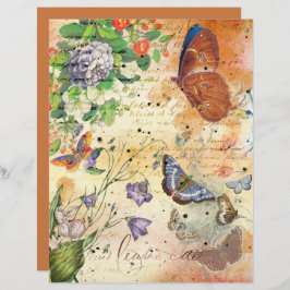 Lámina Papel escrapbook de color floral de mariposas vint