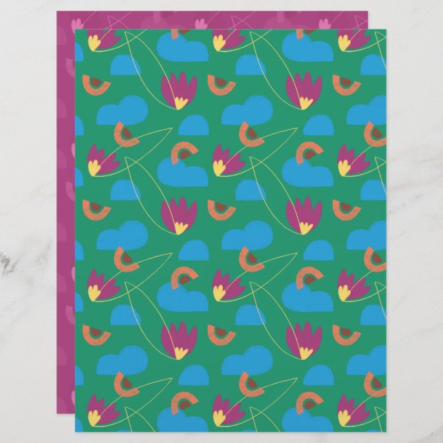 Lámina Papel escrapbook floral en la nube (Anverso / Reverso)