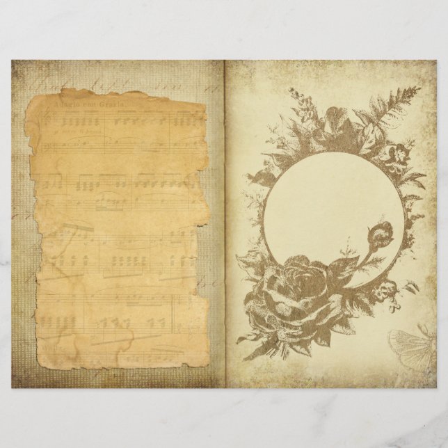Lámina Papel escrapolar de efemera floral de pergamino (Anverso)