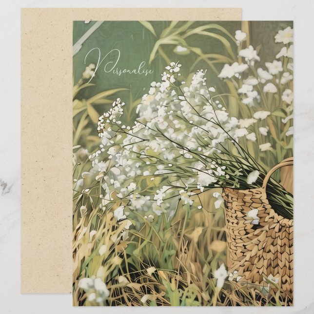 Lámina Papel escrapolar floral del patrón de flor blanca  (Anverso / Reverso)