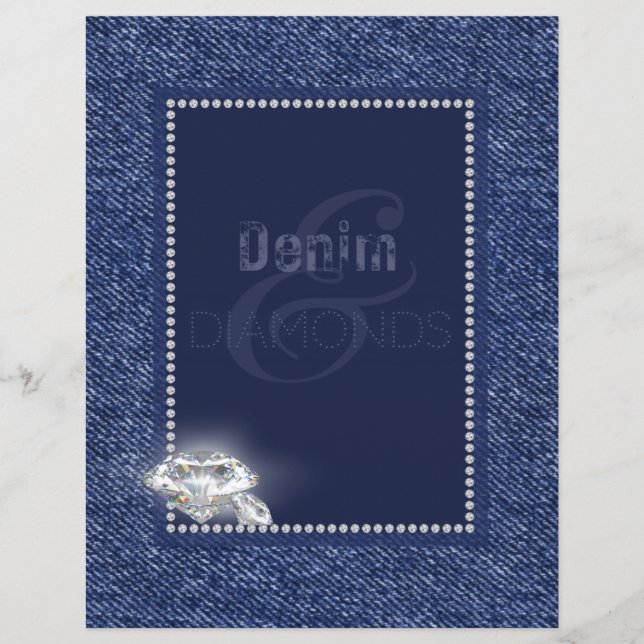 Lámina Papel estacionario de denim y diamantes. (Anverso)