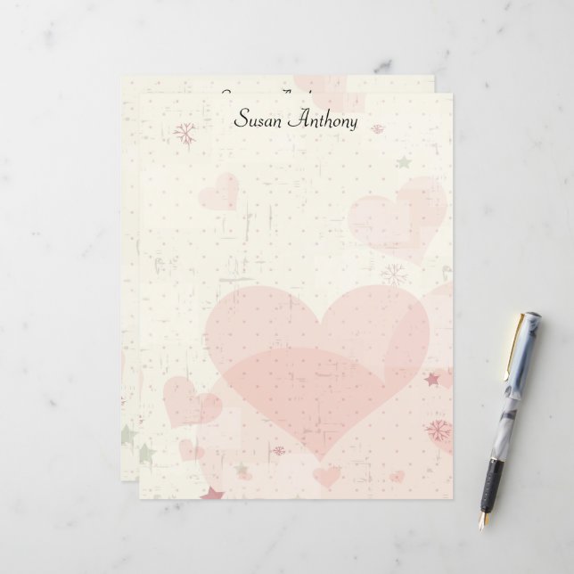 Lámina Papel estacionario de San Valentín de corazones ro (Anverso/Reverso In Situ)