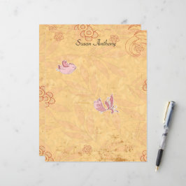 Lámina Papel estacionario de San Valentín de pájaros malt