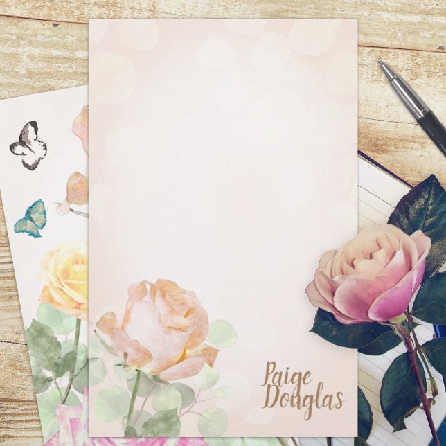 Lámina Papel estacionario personal Rosa Dusty Peach (dusty pink dusty peach rose garden botanical budget personalized letter writing stationary paper )