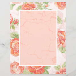 Lámina papel estacionario rosa floral naranja