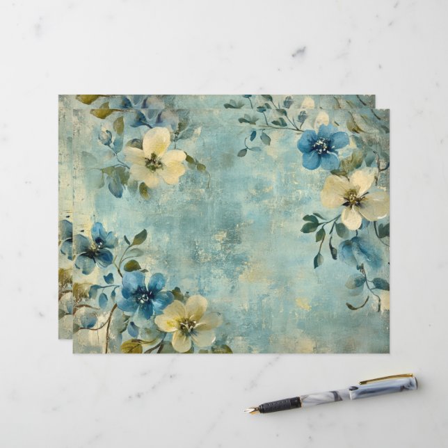 Lámina Papel Floral Blanco Azul para Diario Chatarra o Sc (Anverso/Reverso In Situ)