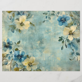 Lámina Papel Floral Blanco Azul para Diario Chatarra o Sc