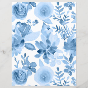 Lámina Papel Floral de cartón floral de color azul y blan