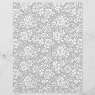 Lámina Papel gris plateado de encaje floral blanco
