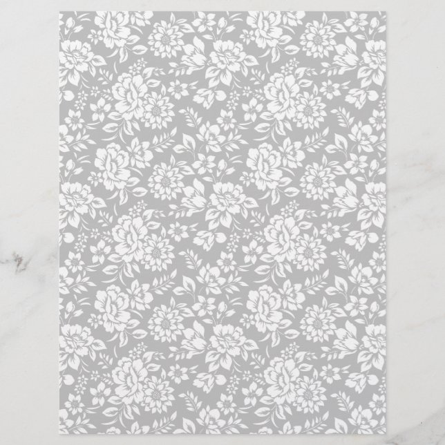 Lámina Papel gris plateado de encaje floral blanco (Anverso)