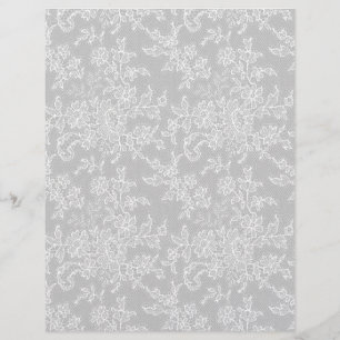 Lámina Papel gris plateado de encaje floral blanco