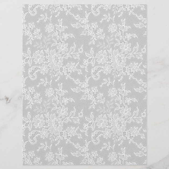 Lámina Papel gris plateado de encaje floral blanco (Anverso)