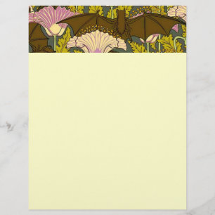 Lámina Papel letterhead Art Nouveau Murciélagos y Flores