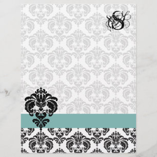 Lámina Papel letterhead con monograma Damask Acuarela Vin