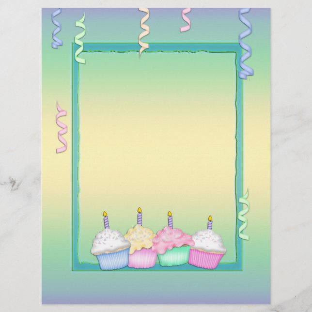 Lámina Papel letterhead de Cupcakes de cumpleaños multico (Anverso)