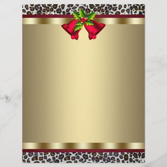 Lámina Papel letterhead de Navidad Leopardo Rojo Dorado E (Anverso)