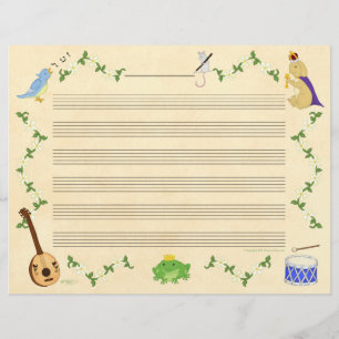 Lámina Papel manuscrito de música de ranas y conejos