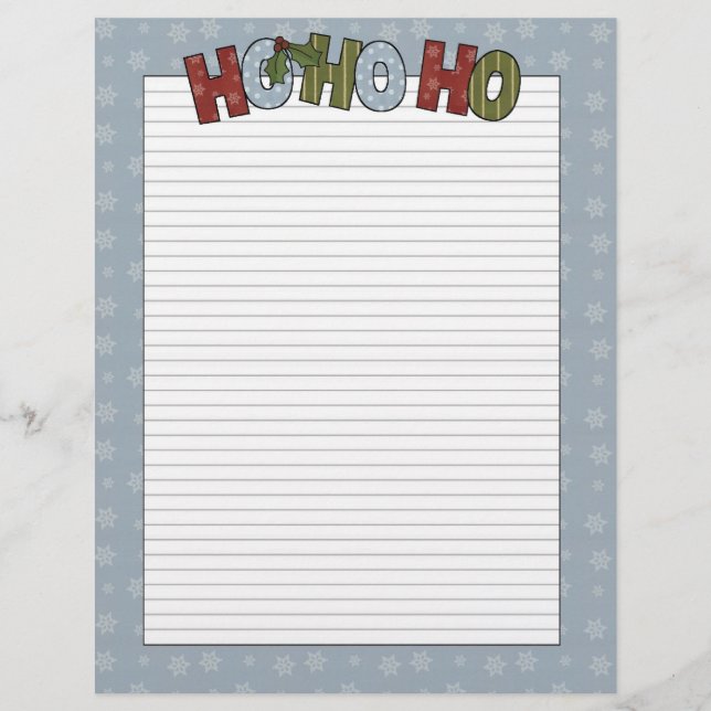 Lámina Papel Membretado con Ho Ho Ho Navideño (Anverso)