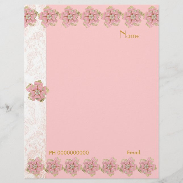 Lámina Papel Membretado Flor Joya Rosa Borde 2 (Anverso)