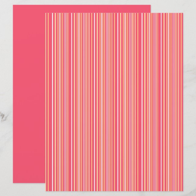 Lámina Papel moderno de cartón rayado rosa y Naranja (Anverso / Reverso)