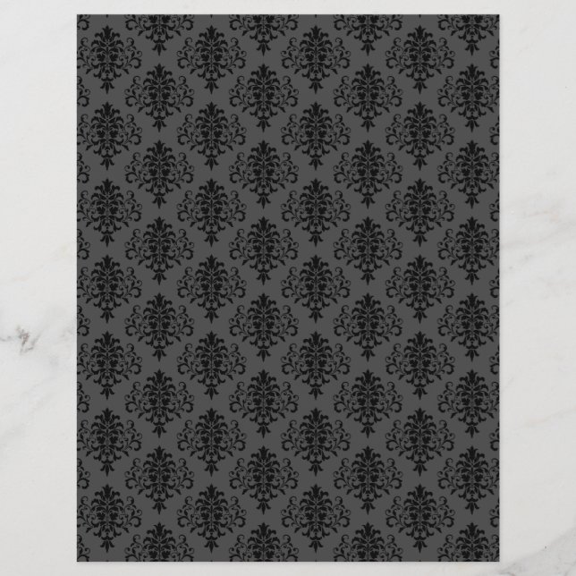 Lámina Papel moderno gótico gris negro Damask Scrapbook (Anverso)