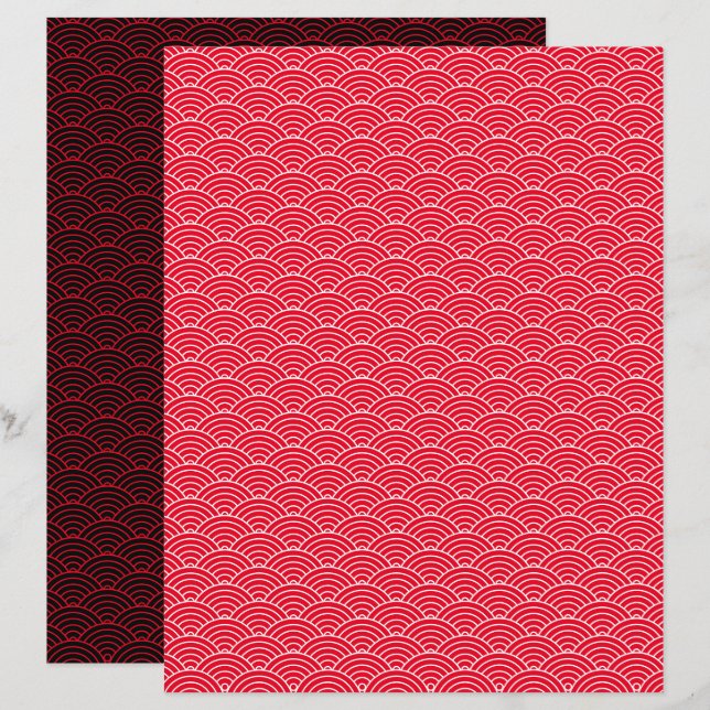 Lámina Papel moderno rojo negro japonés ondulado para la  (Anverso / Reverso)
