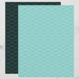 Lámina Papel moderno Verde azulado de la ola japonesa neg