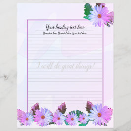 Lámina Papel morado de escritura floral de margarita