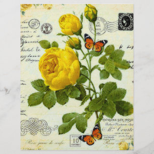 Lámina Papel origami de rosas amarillas vintage