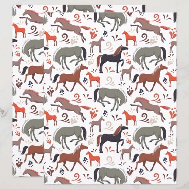 Lámina Papel para Álbum de Recortes de Caballos Salvajes (Anverso / Reverso)