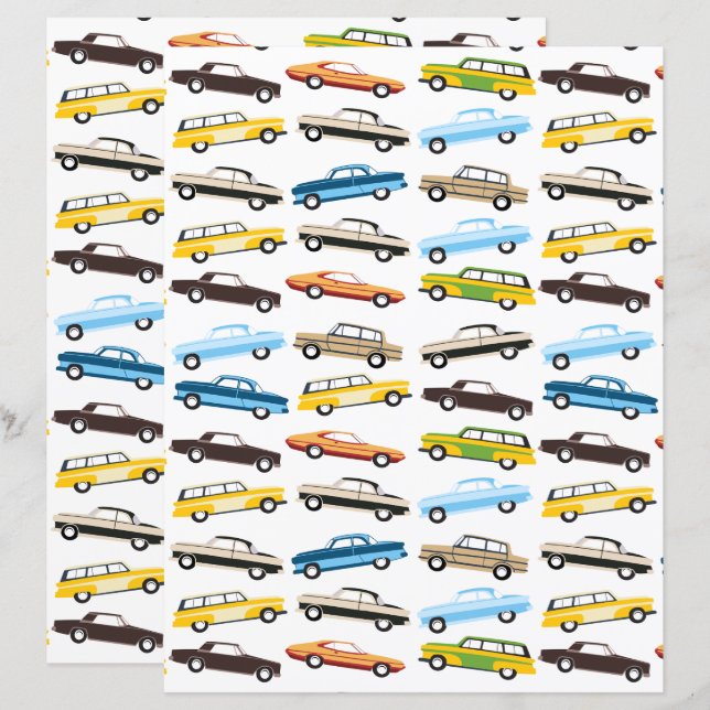 Lámina Papel para álbum de recortes de Coches Antiguos (Anverso / Reverso)