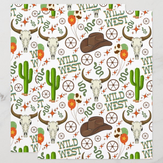 Lámina Papel para álbum de recortes del Salvaje Oeste (Anverso / Reverso)