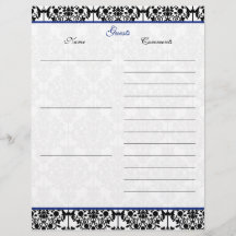 Papel para el libro de invitado Blue, White, Black